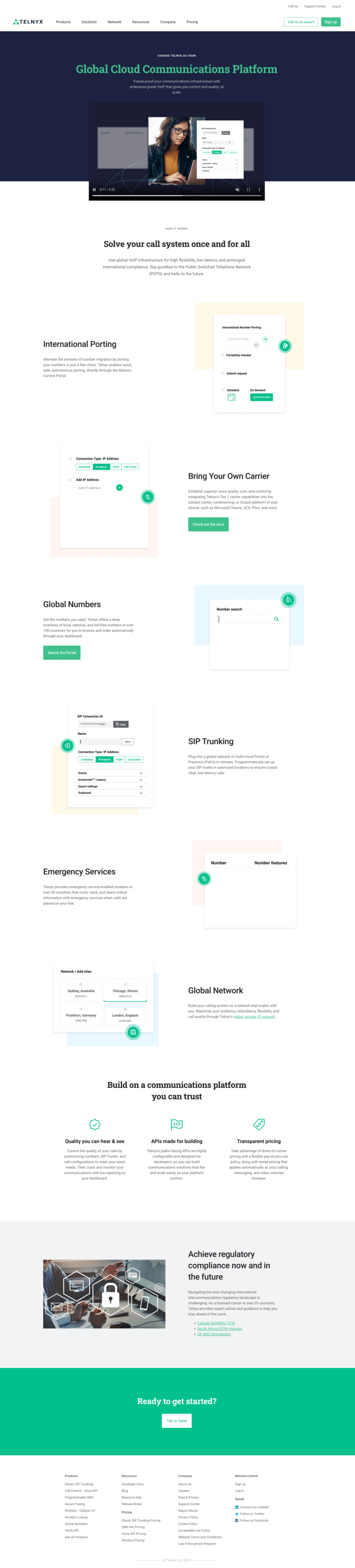 image of global cloud communication platform landing page