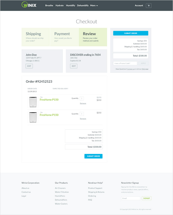 Winix webpage